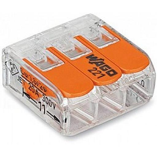 Клемма Wago 221-413 3x 0.2-4мм2 дл.40мм ш.90мм оранжевый (упак.:50шт) фото 1