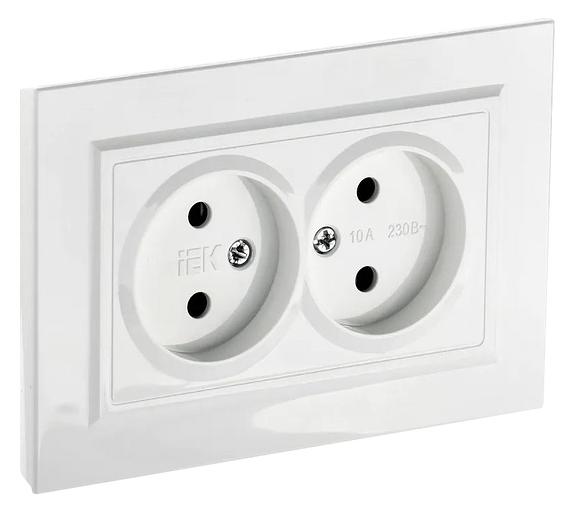 Розетка силов. IEK Brite РС12-2-БрБ BR-R20-10-K01-F двойн. скрыт. белый (упак.:1шт) фото 1