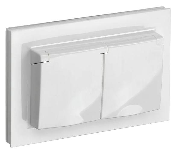 Розетка силов. IEK Brite РСбш12-3-44-БрБ BR-R26-16-44-K01-F двойн. скрыт. зазем. штор. крыш. IP44 белый (упак.:1шт) фото 1