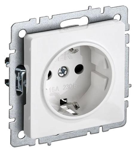 Розетка силов. IEK Brite РС11-1-0-БрБ BR-R11-16-K01 одинар. скрыт. зазем. белый (упак.:1шт) фото 1