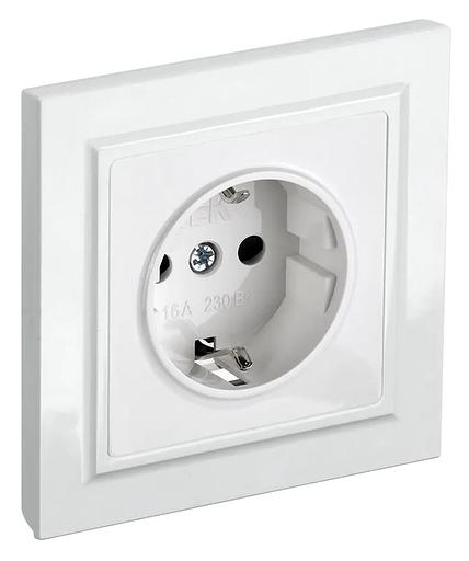 Розетка силов. IEK Brite РСР14-1-0-БрБ BR-R14-16-K01-F одинар. скрыт. зазем. штор. белый (упак.:1шт) фото 1