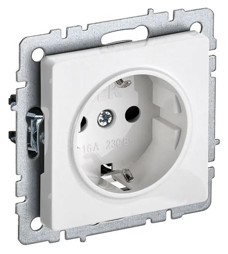 Розетка силов. IEK Brite РС14-1-0-БрБ BR-R14-16-K01 одинар. скрыт. зазем. штор. белый (упак.:1шт) фото 1