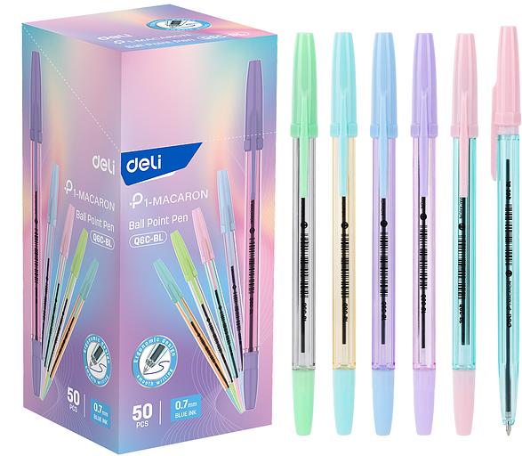 Ручка шариков. Deli P1-Macaron EQ6C-BL ассорти/прозрачный d=0.7мм син. черн. фото 1