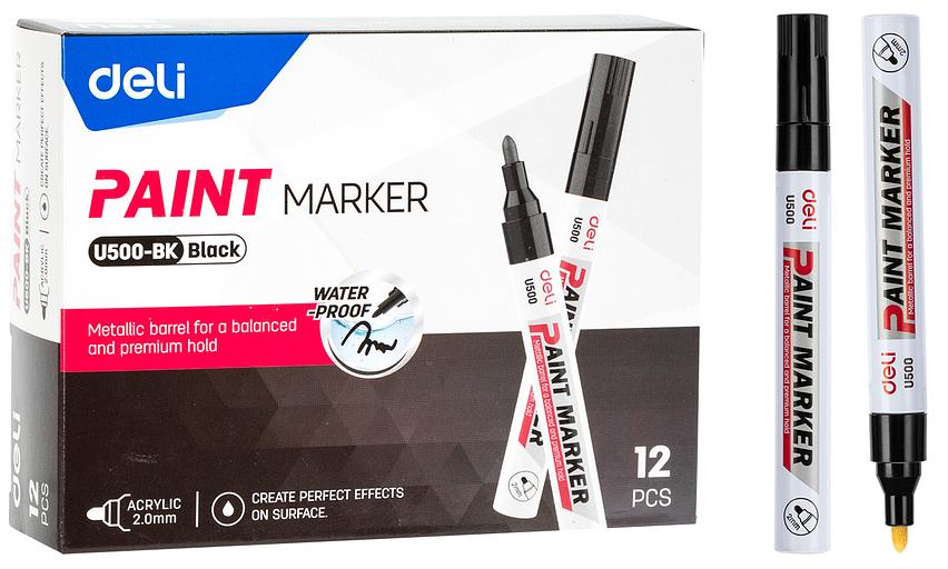 Маркер краска Deli EU500-BK пулевидный пиш. наконечник 2мм черный фото 1