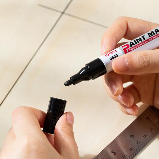 Маркер краска Deli EU500-BK пулевидный пиш. наконечник 2мм черный фото 2