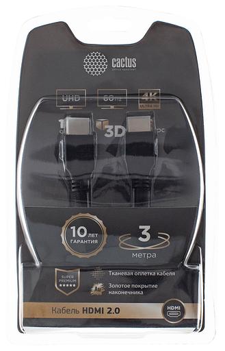Кабель аудио-видео Cactus CS-HDMI.2-3 HDMI (m)/HDMI (m) 3м. Позолоченные контакты черный фото 1