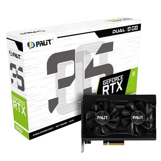 Видеокарта Palit PCI-E 4.0 PA-RTX3050 DUAL NVIDIA GeForce RTX 3050 8192Mb 128 GDDR6 1552/14000 HDMIx1 DPx3 HDCP Ret фото 1