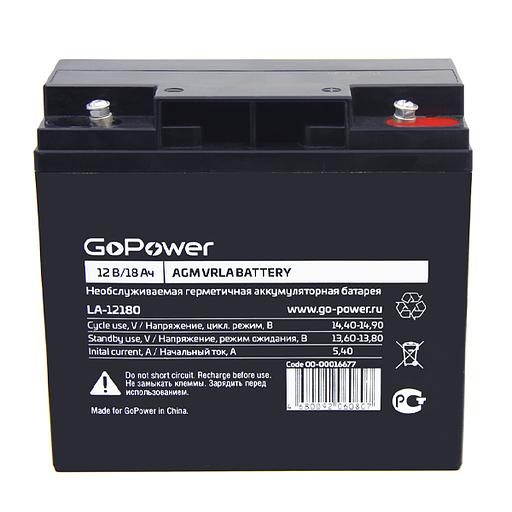Аккумулятор свинцово-кислотный GoPower LA-12180 12V 18Ah (1/2) Аккумулятор свинцово-кислотный GoPower LA-12180 (00-00016677) фото 2