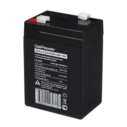 Аккумулятор свинцово-кислотный GoPower LA-645 6V 4.5Ah (1/20) Аккумулятор свинцово-кислотный GoPower LA-645 (00-00016679) фото 2