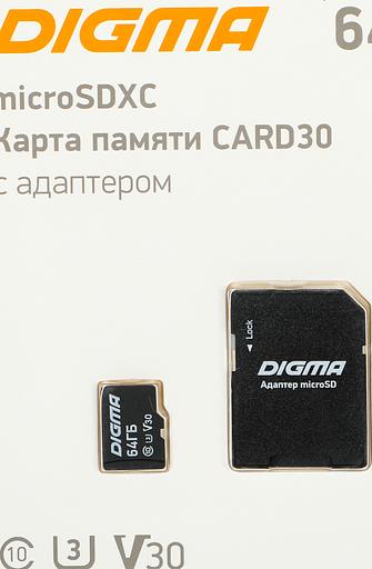 Флеш карта microSDXC 64Gb Class10 Digma CARD30 + adapter фото 1