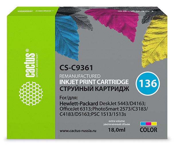 Картридж струйный Cactus CS-C9361 №136 многоцветный (18мл) для HP DJ 5443/D4163/DJ 6313/PS 2573/C3183/C4183/D5163/1513/1513s фото 1