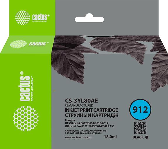 Картридж струйный Cactus CS-3YL80AE 912 черный (18мл) для HP OfficeJet 8010/8012/8013/8014 фото 1