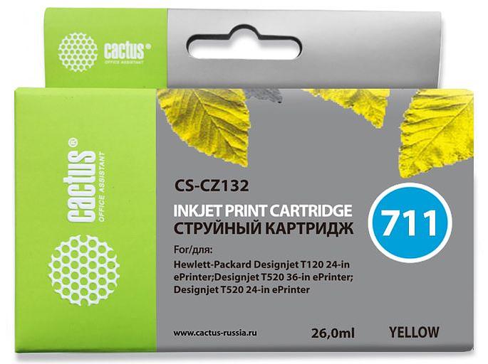 Картридж струйный Cactus CS-CZ132 №711 желтый (26мл) для HP DJ T120/T520 фото 1