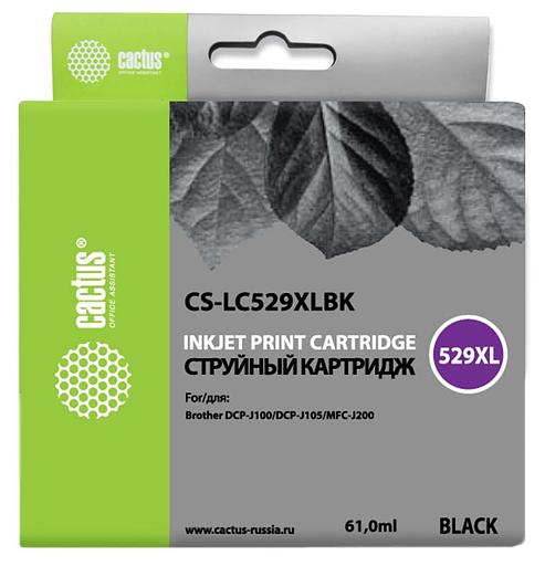 Картридж струйный Cactus CS-LC529XLBK черный (61мл) для Brother DCP-J100/J105/J200 фото 1