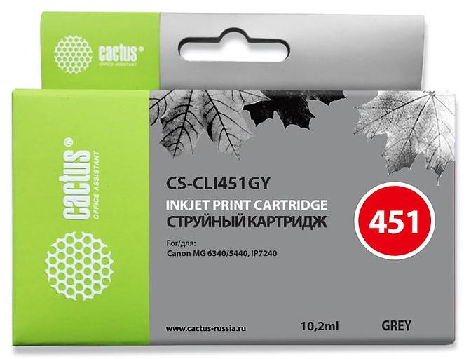 Картридж струйный Cactus CS-CLI451GY серый (10.2мл) для Canon MG6340/5440/IP7240 фото 1