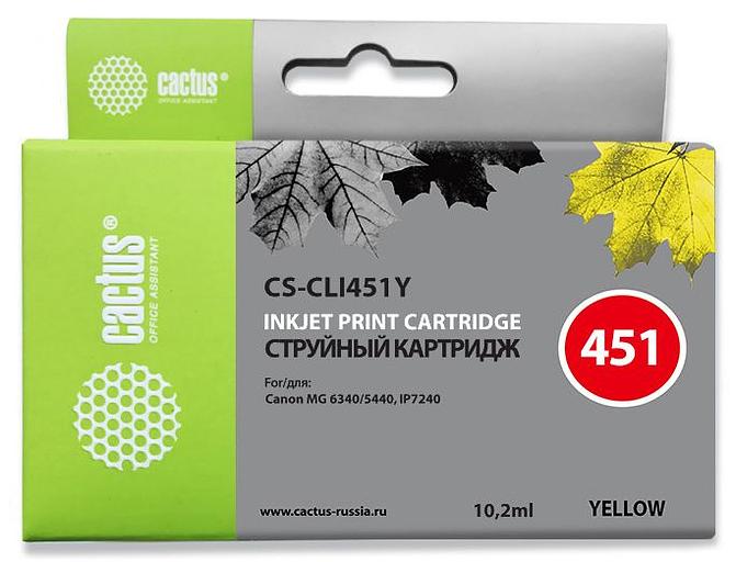 Картридж струйный Cactus CS-CLI451Y желтый (10.2мл) для Canon MG6340/5440/IP7240 фото 1