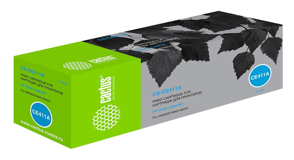 Картридж лазерный Cactus CS-CE411A CE411A голубой (2600стр.) для HP LJ Pro 300/M351/M451/M375 фото 1