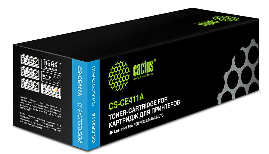 Картридж лазерный Cactus CS-CE411A CE411A голубой (2600стр.) для HP LJ Pro 300/M351/M451/M375 фото 2