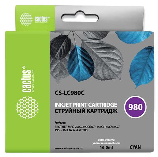 Картридж струйный Cactus CS-LC980C голубой (16мл) для Brother DCP-145C/165C/MFC-250C/290C фото 1