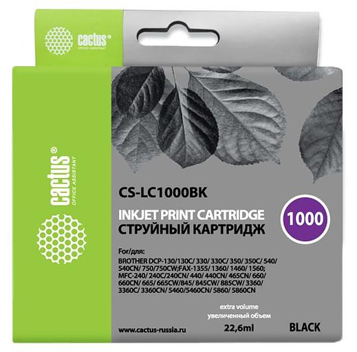 Картридж струйный Cactus CS-LC1000BK черный (22.6мл) для Brother DCP 130C/330С/MFC-240C/5460CN фото 1