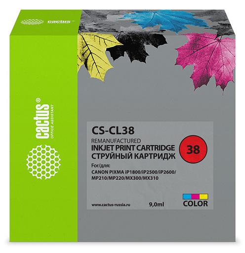 Картридж струйный Cactus CS-CL38 многоцветный (9мл) для Canon Pixma iP1800/iP1900/iP2500/iP2600/MP140/MP190/MP210/MP220/MP470/MX300/MX310 фото 1