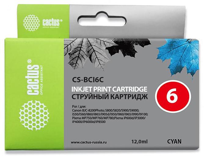 Картридж струйный Cactus CS-BCI6C голубой (12мл) для Canon S800/ S820/ S900/ S9000; i550/ i560/ i860/ i865/ i905D/ i950S/ i960x/ i965/ i990/ i9100/ i9950; JX500; MP750/ MP760; iP600D/ iP3000/ iP600D/ iP8500; BJC-8200 Photo фото 1