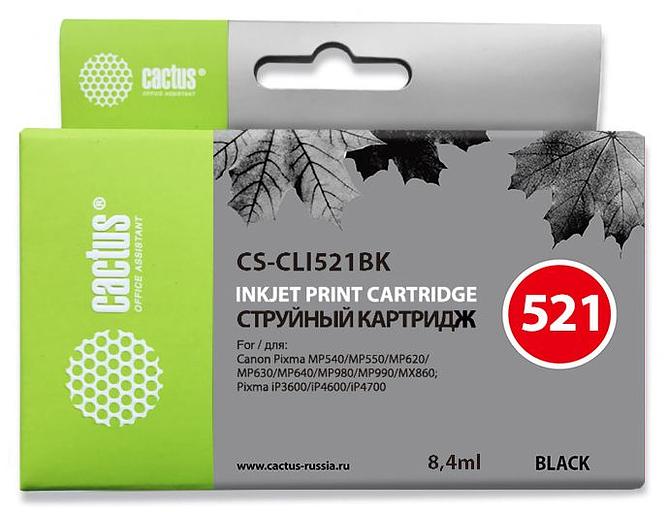 Картридж струйный Cactus CS-CLI521BK черный (8.4мл) для Canon Pixma MP540/MP550/MP620/MP630/MP640/MP660/MP980/MP990/iP3600/iP4600/iP4700/MX860 фото 1