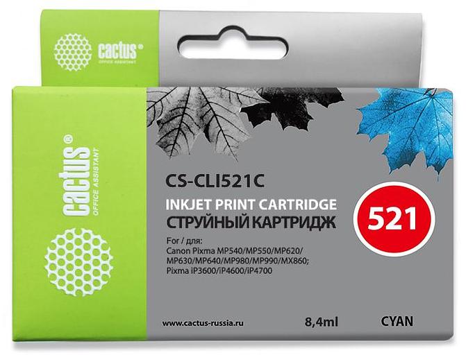 Картридж струйный Cactus CS-CLI521C голубой (8.4мл) для Canon MP540/MP550/MP620/MP630/MP640/MP660 фото 1