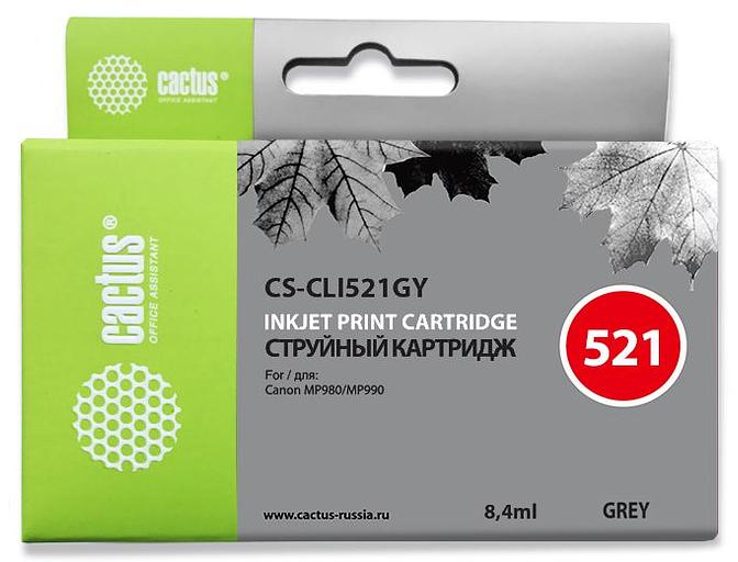 Картридж струйный Cactus CS-CLI521GY серый (8.4мл) для Canon Pixma MP980/MP990 фото 1