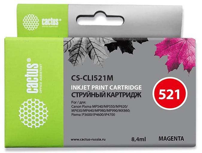 Картридж струйный Cactus CS-CLI521M пурпурный (8.4мл) для Canon Pixma MP540/MP550/MP620/MP630/MP640/MP980/MP990/MX860/iP3600/iP4600/iP4700 фото 1