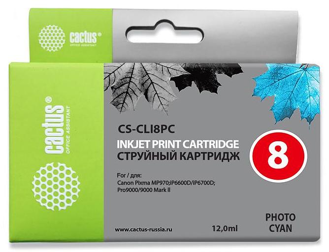 Картридж струйный Cactus CS-CLI8PC светло-голубой (12мл) для Canon Pixma iP6600/iP6600d/iP6700/iP6700d/MP960/MP970/PRO 9000 фото 1