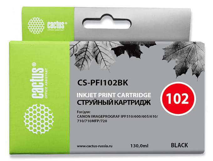 Картридж струйный Cactus CS-PFI102BK черный (130мл) для Canon iPF500/iPF600/iPF700/ MFP M40/iPF765/LP17/LP24 фото 1