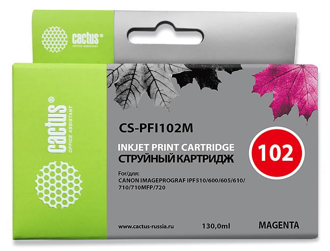 Картридж струйный Cactus CS-PFI102M пурпурный (130мл) для Canon IP iPF500/iPF600/iPF700/MFP M40/iPF765/LP17/LP24 фото 1