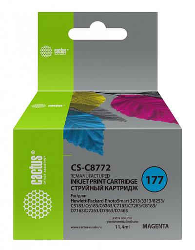 Картридж струйный Cactus CS-C8772 №177 пурпурный (11.4мл) для HP PS 3213/3313/8253/C5183/C6183/C6283/C7183/C7283/C8183/D7163/D7263/D7363/D7463 фото 1