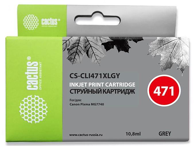 Картридж струйный Cactus CS-CLI471XLGY серый (10.8мл) для Canon TS5040/MG5740/MG6840/MG7740 фото 1