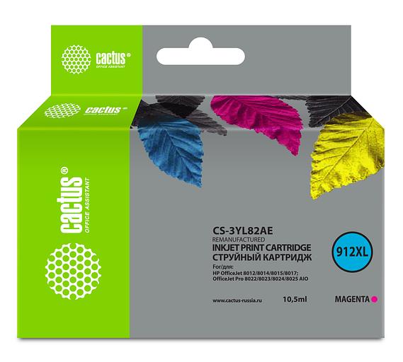 Картридж струйный Cactus CS-3YL82AE 912XL (есть ограничения по прошивке) пурпурный (10.5мл) для HP OfficeJet 8012/8014/8015/8017;OfficeJet Pro 8022/8023/8024/8025 AIO фото 1