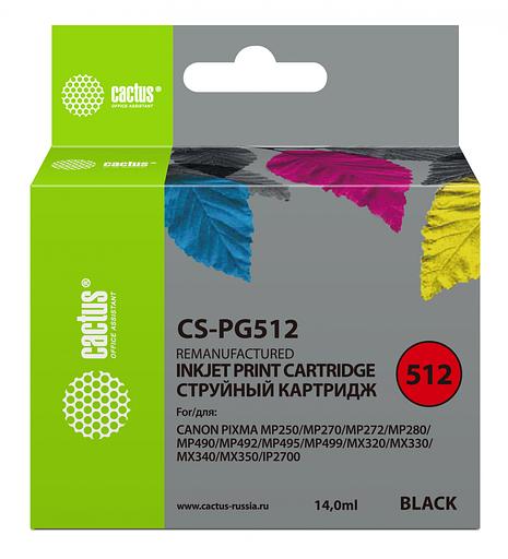 Картридж струйный Cactus CS-PG512 черный (14мл) для Canon Pixma iP2700/MP240/MP250/MP260/MP270/MP272/MP280/MP480/MP490/MP492/MP495/MX320/MX330/MX340/MX350 фото 1