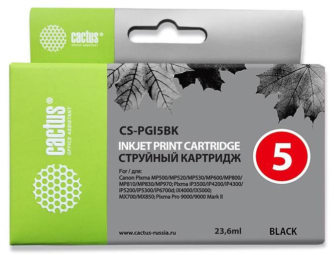Картридж струйный Cactus CS-PGI5BK черный (23.6мл) для Canon Pixma MP470/MP500/MP520/MP530/MP600/MP800/MP810/MP830/MP979/iP3500/iP4200/iP4300/ iP5200/iP5300/iP6700D/MX700/MX850/iX4000/iX5000/Pro 9000/9000Mark II фото 1