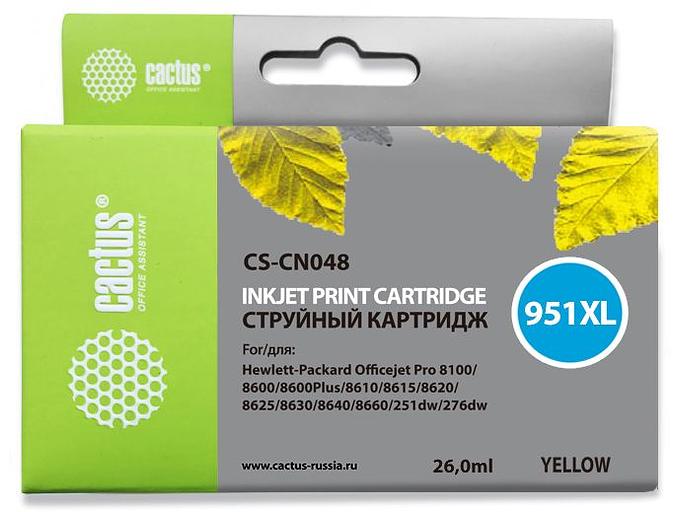 Картридж струйный Cactus CS-CN048 №951XL желтый (26мл) для HP DJ Pro 8100/8600 фото 1