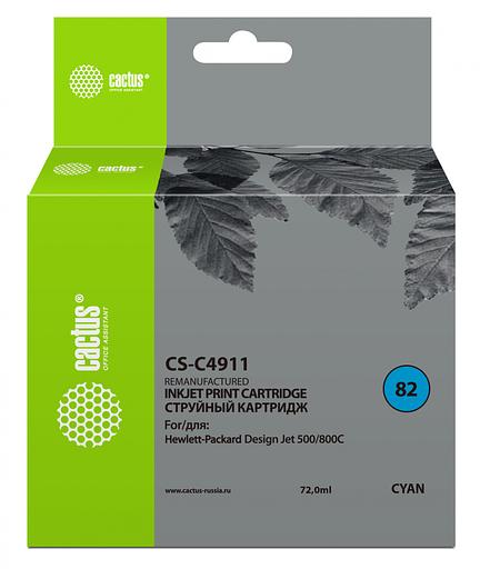 Картридж струйный Cactus CS-C4911 №82 голубой (72мл) для HP DJ 500/800C фото 1
