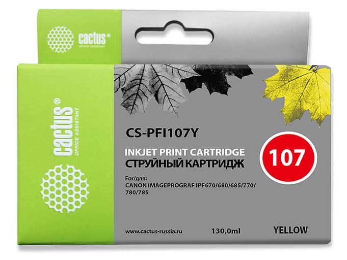 Картридж струйный Cactus CS-PFI107Y желтый (130мл) для Canon IP iPF670/iPF680/iPF685/iPF770/iPF780/iPF785/ фото 1