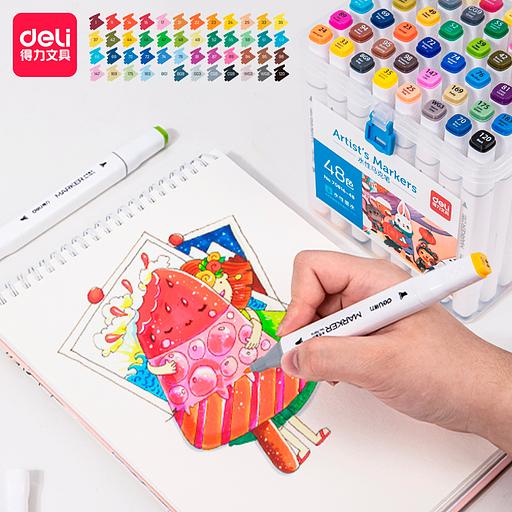 Набор маркеров для скетчинга Deli 70816-48 двойной пиш. наконечник 48цв. (48шт.) пластиковая коробка фото 2