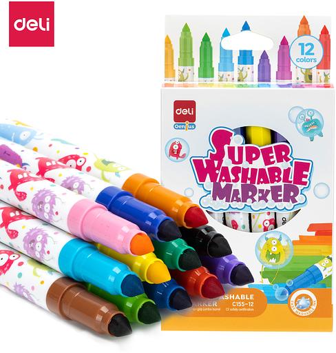 Фломастеры Deli EC155-12 пулевидный пиш. наконечник 12цв. коробка с европодвесом фото 1