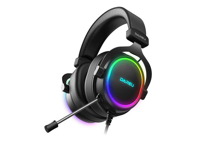 Гарнитура игровая проводная Dareu EH925 Black (черный), подсветка RGB, фиксированный микрофон с шумоподавлением, подключение USB, длина кабеля 2,2м фото 1