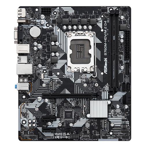Материнская плата ASROCK B760M-HDV/M.2 D4, LGA1700, B760, 4*DDR4, HDMI+DP+D-Sub, 4xSATA3 6.0 (RAID), M.2 Socket, 4xUSB 3.2, 1xUSB2.0, Type-C, mATX; 90-MXBL40-A0UAYZ (B760M-HDV/M.2 D4) фото 2