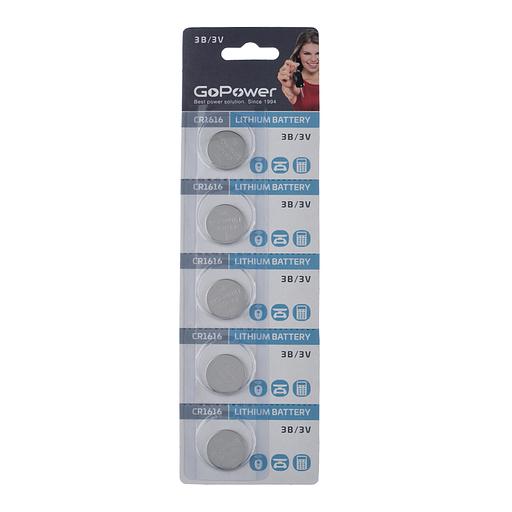 Батарейка GoPower CR1616 BL5 Lithium 3V (5/100/2000) (5 шт.) GoPower 00-00023144 фото 1
