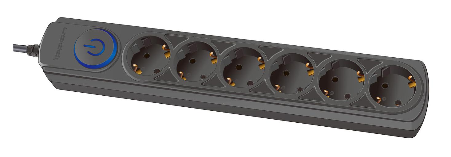 Сетевой фильтр Ippon BK-6-EU-1.8-16-B 1.8м (6 розеток) черный (коробка) фото 1