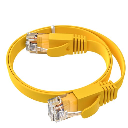 GCR Патч-корд PROF плоский прямой 2.0m, UTP медь кат.6, желтый, 30 AWG, ethernet high speed 10 Гбит/с, RJ45, T568B, GCR-52827 Greenconnect RJ45(m) - RJ45(m) Cat. 7 F/FTP LSZH 2м (GCR-52827) фото 3