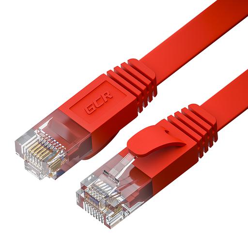 GCR Патч-корд PROF плоский прямой 10.0m, UTP медь кат.6, красный, 30 AWG, ethernet high speed 10 Гбит/с, RJ45, T568B, GCR-52851 Greenconnect GCR-52851 фото 1