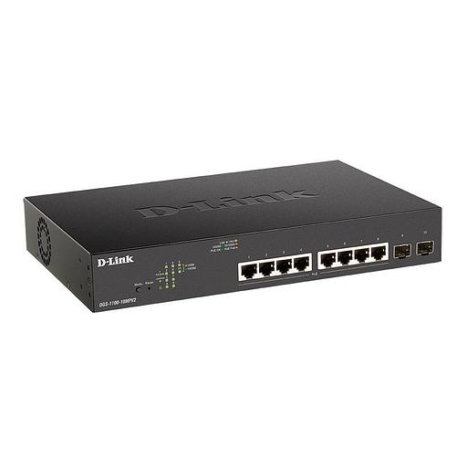 Коммутатор D-Link DGS-1100-10MPV2/A3A, L2 Smart Switch with 8 10/100/1000Base-T ports and 2 1000Base-X SFP ports (8 PoE ports 802.3af/802.3at(30 W), PoE Budget 130 W).16K Mac address, 802.3x Flow Control, 802.3a (DGS-1100-10MPV2/A3A) фото 1